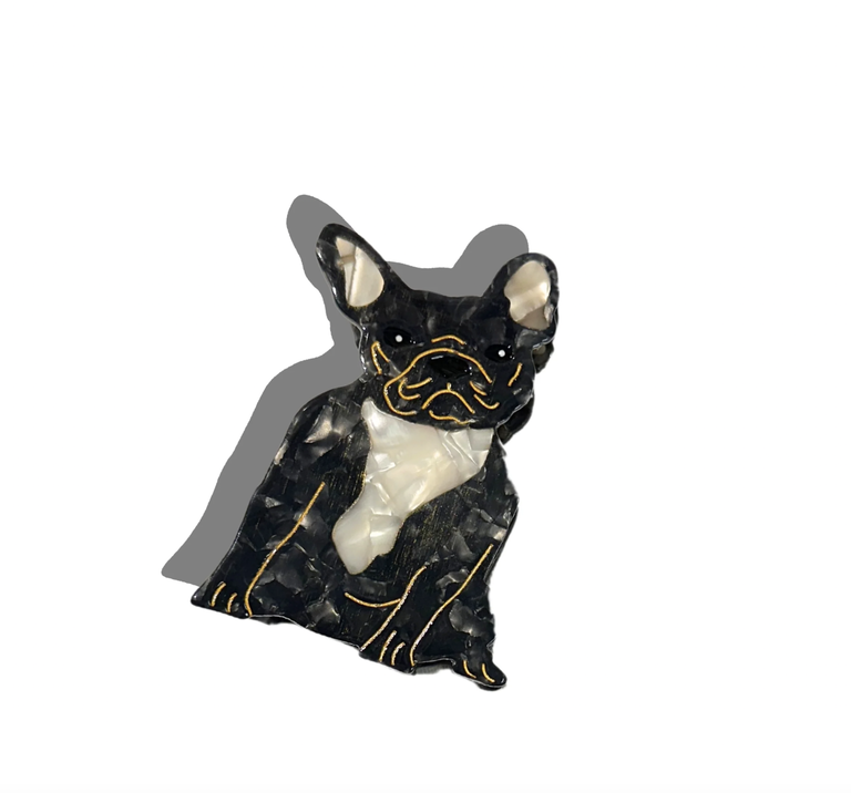 Frenchie Dog Black Hair Clip