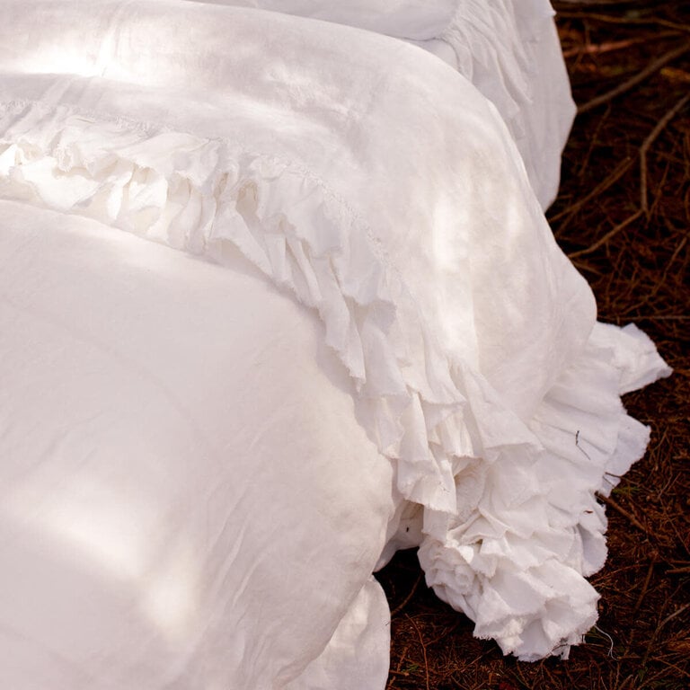 Double Ruffle Flat Sheet ; White or Indigo