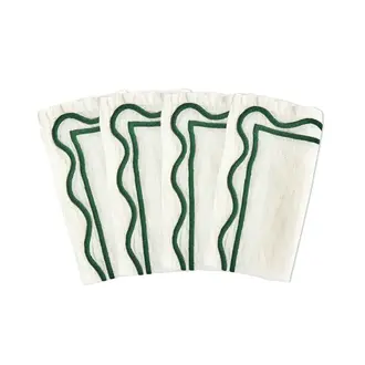 Colorblock Embroidered Linen Napkins in Dark Green