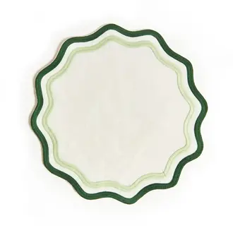 Colorblock Embroidered Linen Placemats in Dark Green/Sage