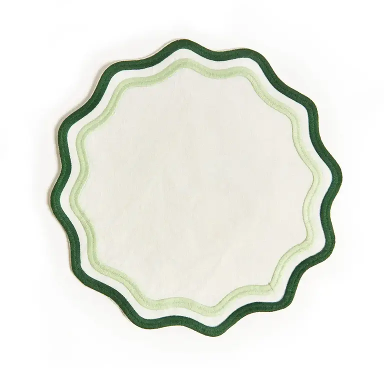 Colorblock Embroidered Linen Placemats in Dark Green/Sage