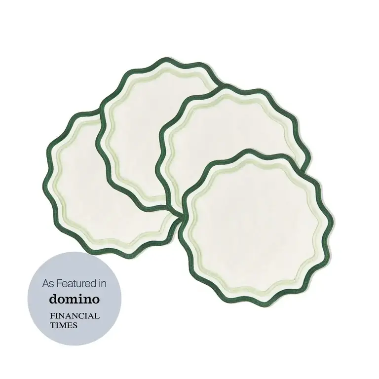 Colorblock Embroidered Linen Placemats in Dark Green/Sage