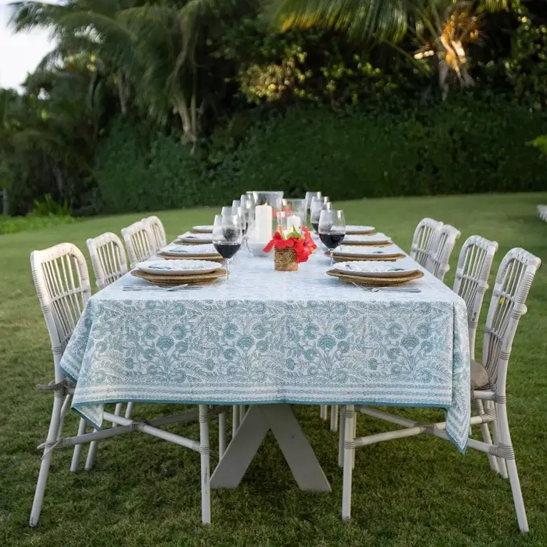 Floral Trellis Aqua Tablecloth