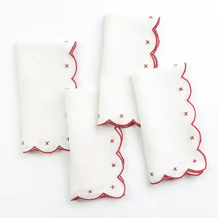 Scalloped Knot Red Embroidered Napkin