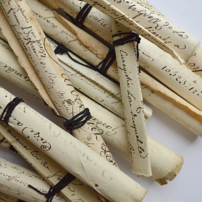 18th Century Rolled Correspondence with Black Twine
