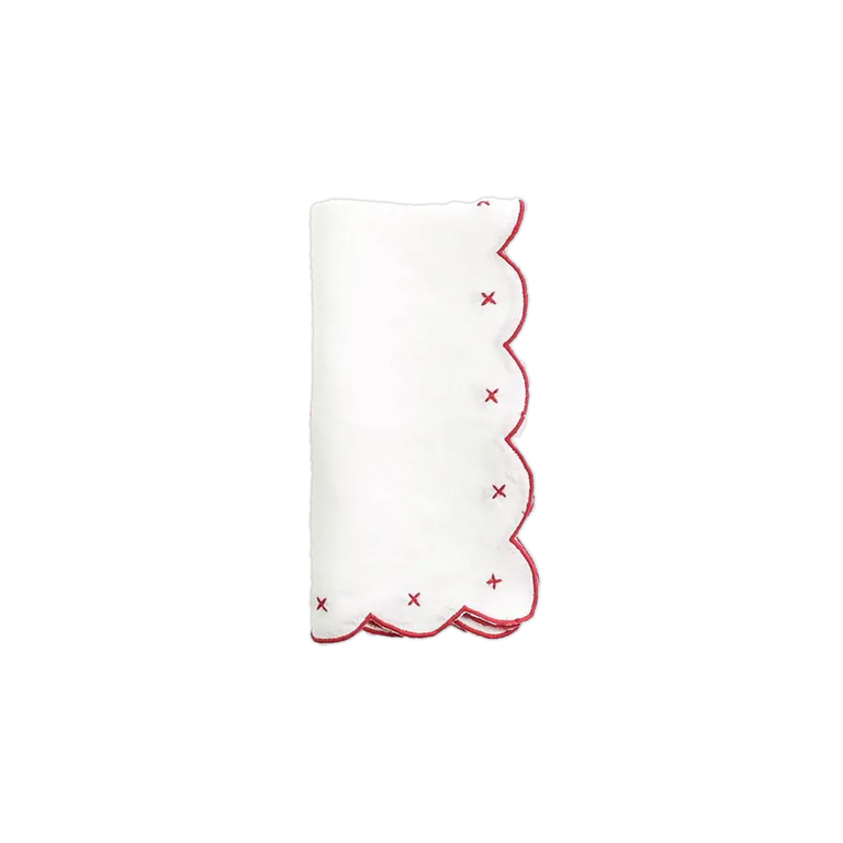 Scalloped Knot Red Embroidered Napkin