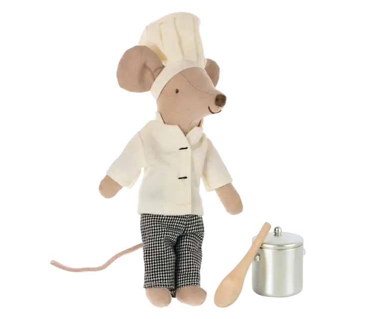 Maileg Chef Mouse with Soup Pot and Spoon