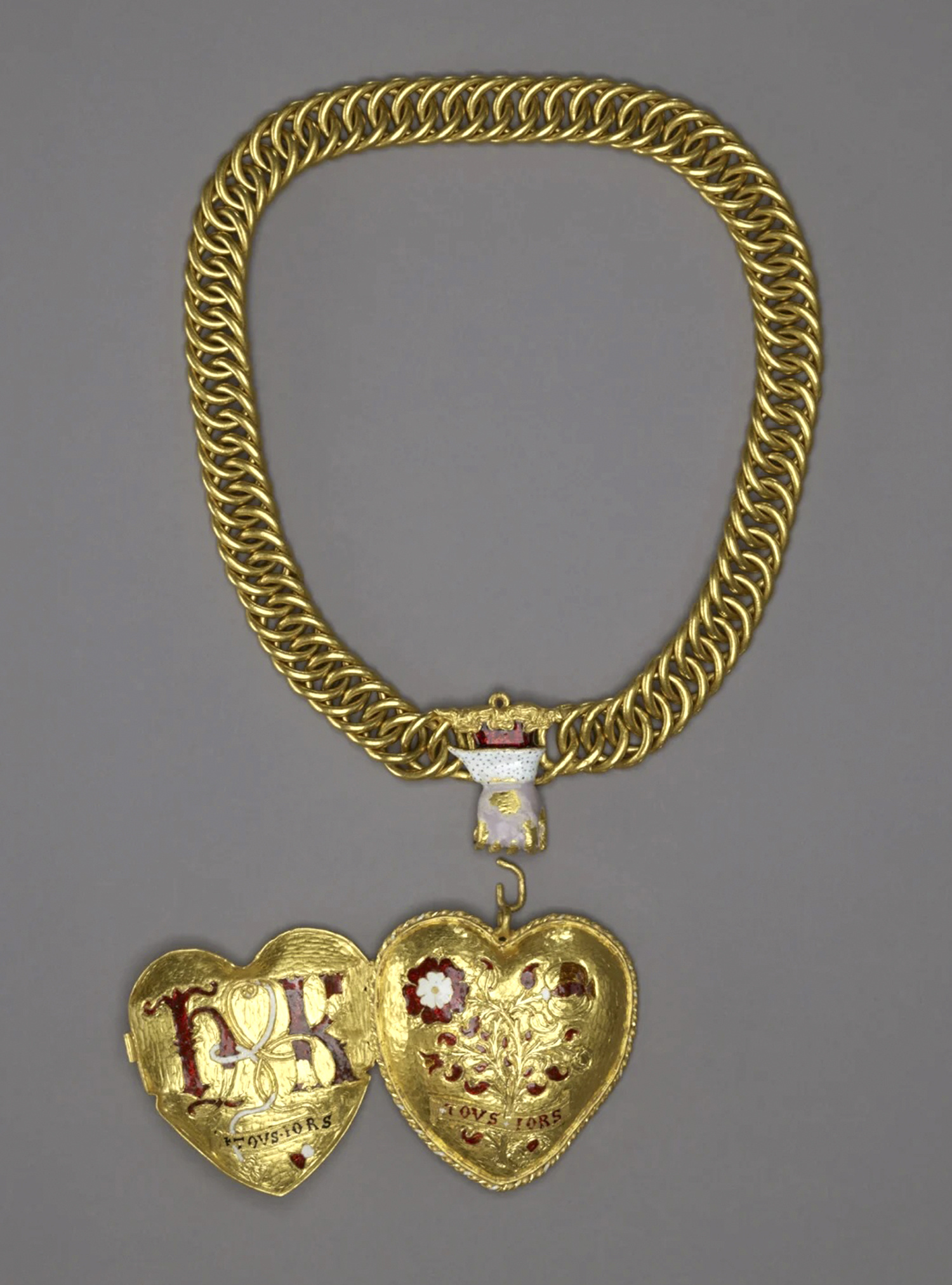 Gold Tudor necklace, hinged heart on a gold chain