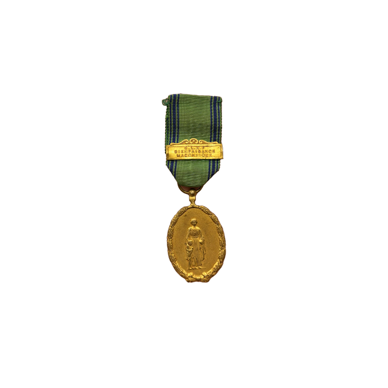Green and blue ribbon with Gold Woman Medal