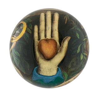 John Derian Heart In Hand Dome Paperweight John Derian Heart In Hand Dome Paperweight