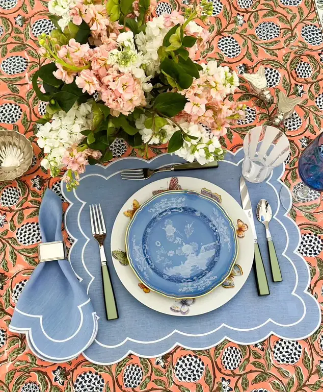 Orange Print with Blue Tablecloth