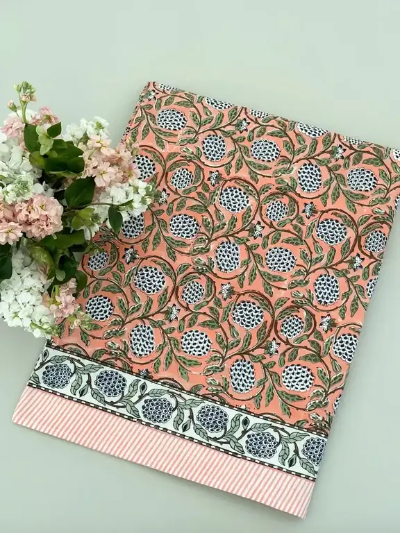 Orange Print with Blue Tablecloth