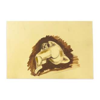 Watercolor  Nude Woman Laying Charles Schwalberg