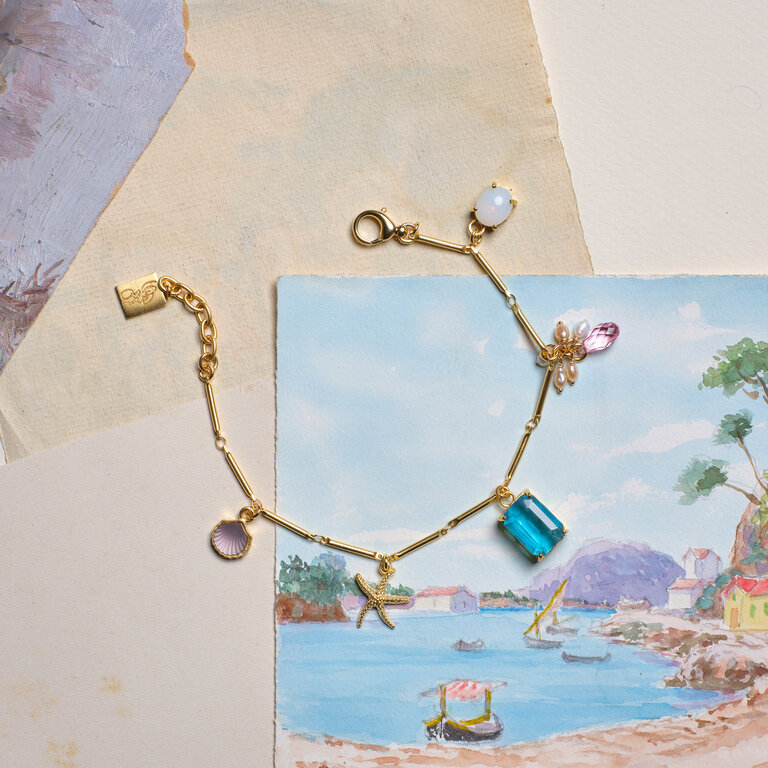 Fallen Aristocrat Octagon Glass Stone Charm, Aqua