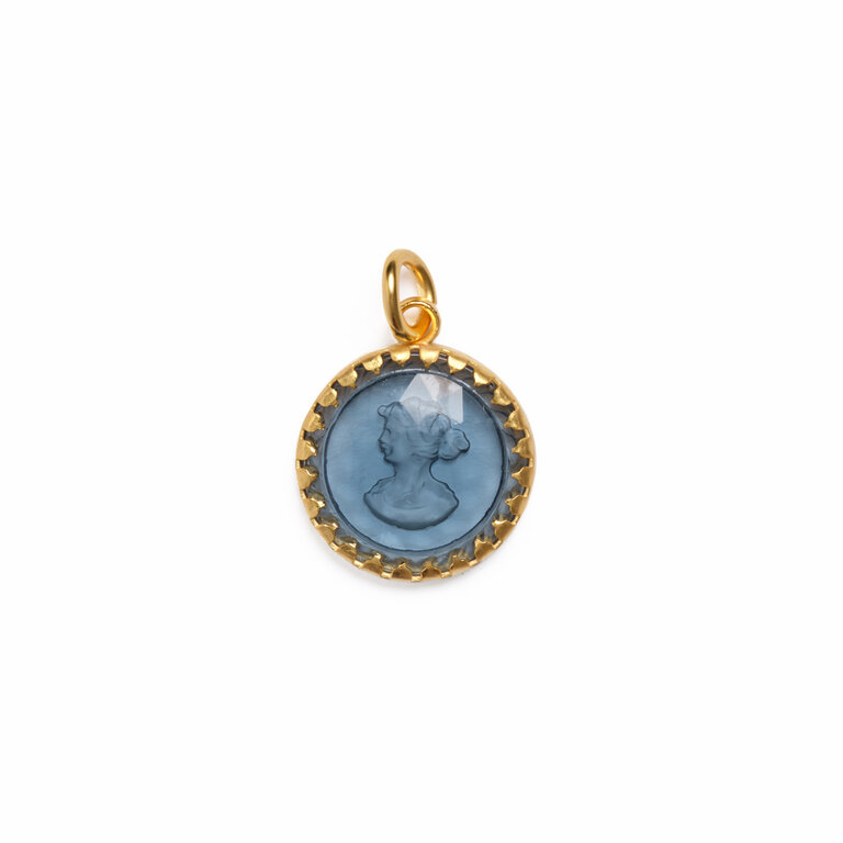 Fallen Aristocrat Round Cameo Charm, Bleu