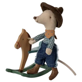 Maileg Cowboy Mouse on Rocking Horse, Little Brother