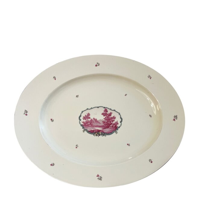 フランス アンティーク ヴィンテージ サーモンピンク ラヴィエ プレート ２枚 French Antique Vintage Earthware Ironstone Transferware