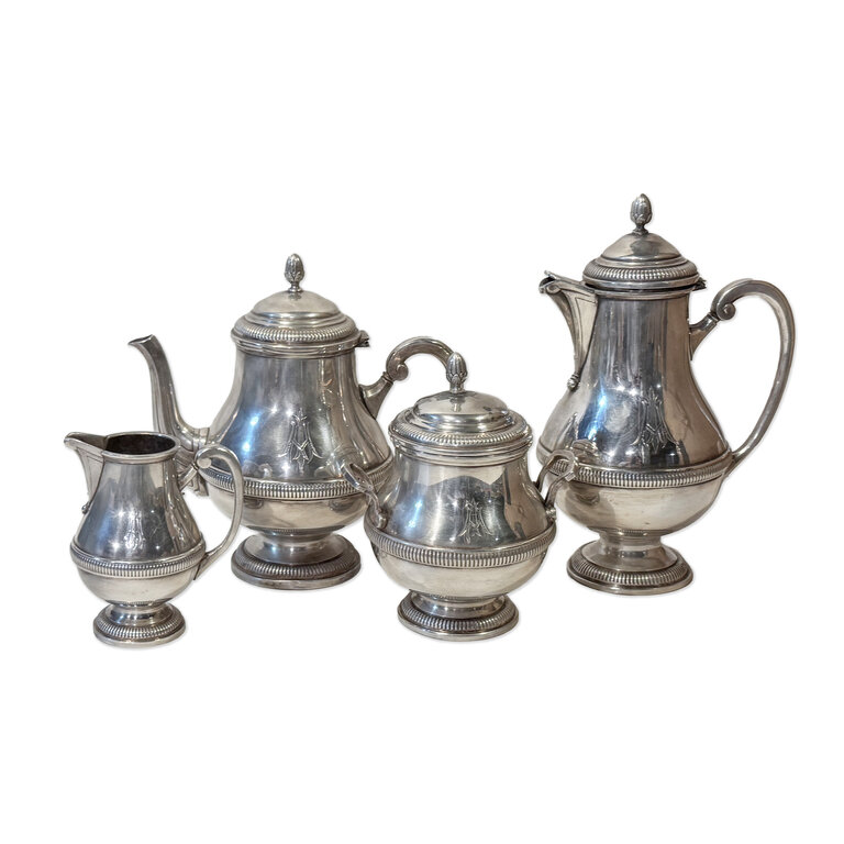 4 Piece Monogrammed Silver Coffee Service