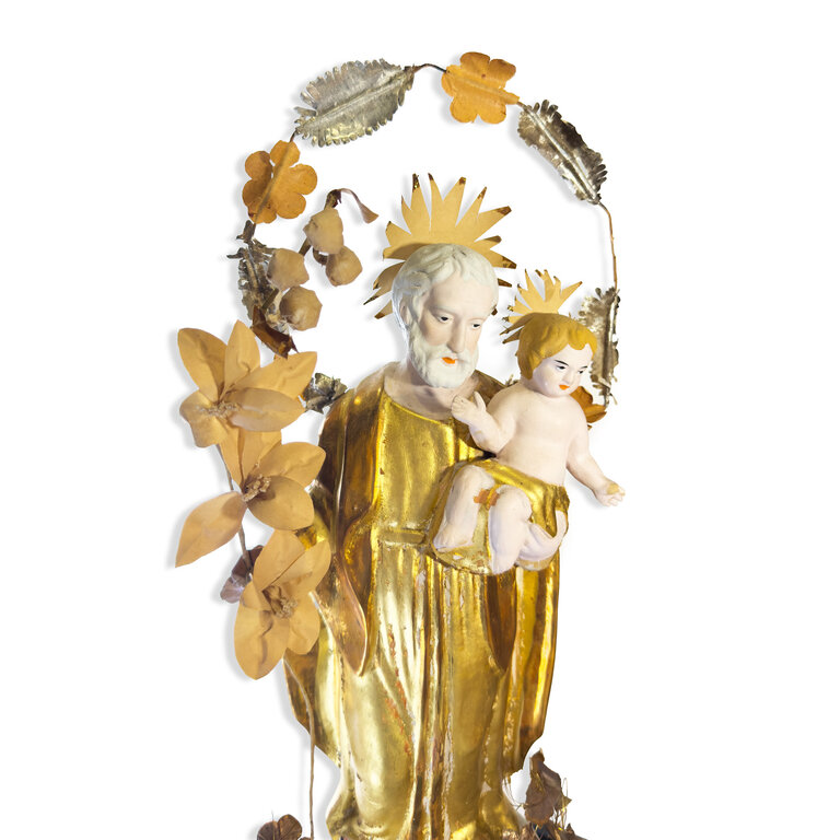 Religious Plaster Statue in Cloche Dome, 19th Century