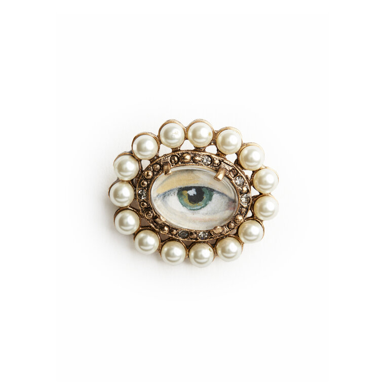 Fallen Aristocrat Pearl Lover’s Eye Brooch, Green Iris