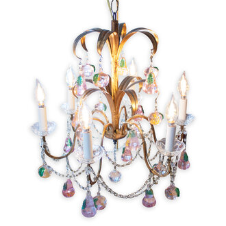 French Brass Chandelier with Glass Fruit, Early 20th Century