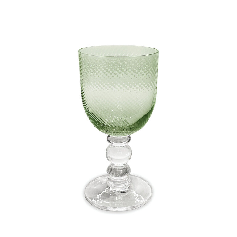 French Swirl Green Wine Glass