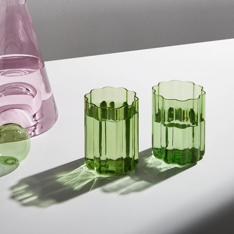 Green Tumbler Waves Glass