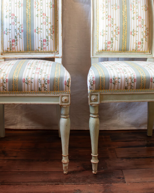 Armless Green Floral Upholstered Dining Chair