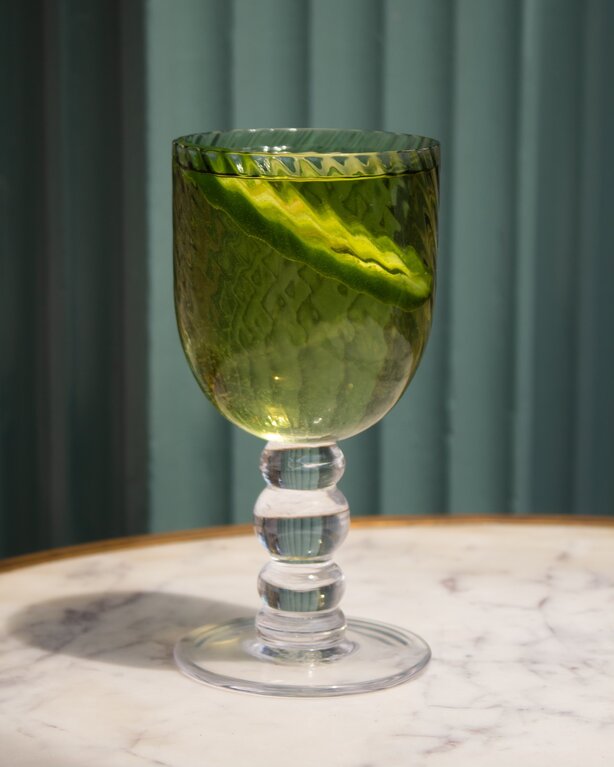 French Swirl Green Wine Glass