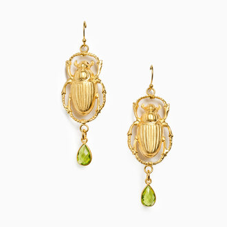 Fallen Aristocrat Earring-Scarab with Emerald Colored Semi-Precious Stone
