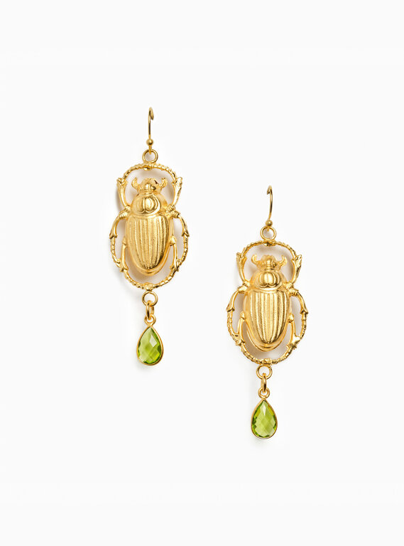 Fallen Aristocrat Earring-Scarab with Emerald Colored Semi-Precious Stone