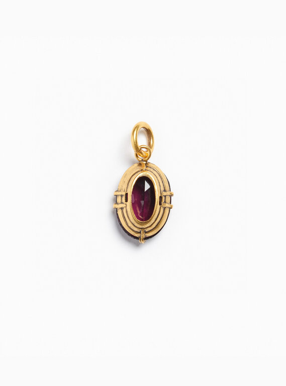 Fallen Aristocrat Charm- Oval Glass Stone, Plum