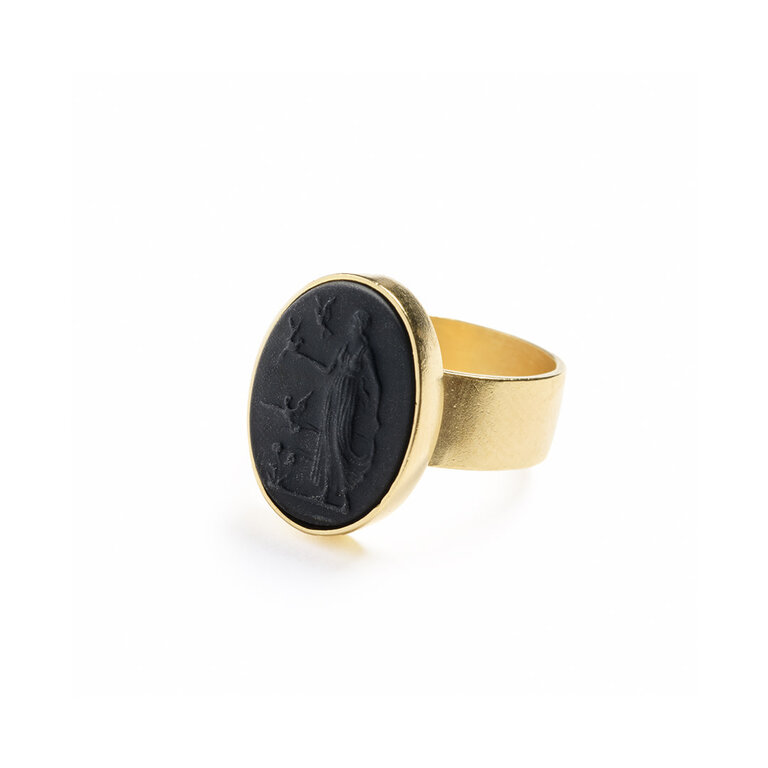 Fallen Aristocrat Noir Lady with Doves Cameo Ring
