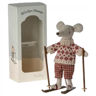Winter mouse with ski set, Mum, Red