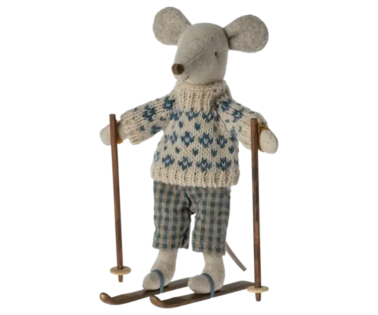 Maileg Winter mouse with ski set, Dad, Blue
