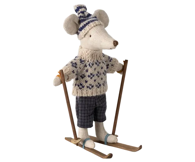 Maileg Winter mouse with ski set, Dad, Blue