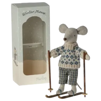 Maileg Winter mouse with ski set, Dad, Blue
