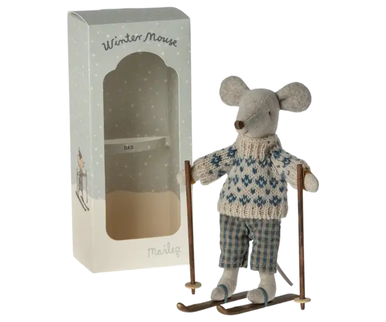 Winter mouse with ski set, Dad - Blue