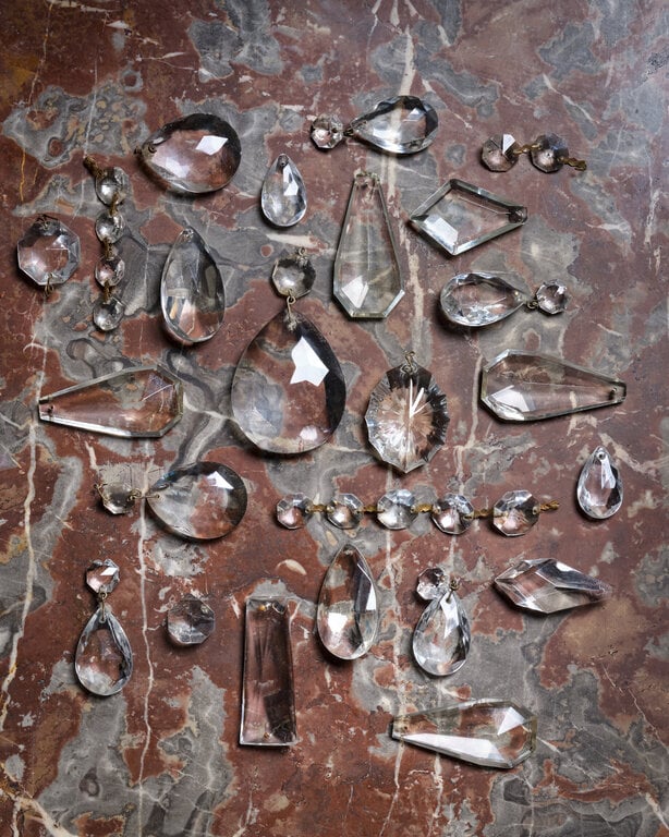 Antique French Chandelier Crystal Bundle, 19th Century