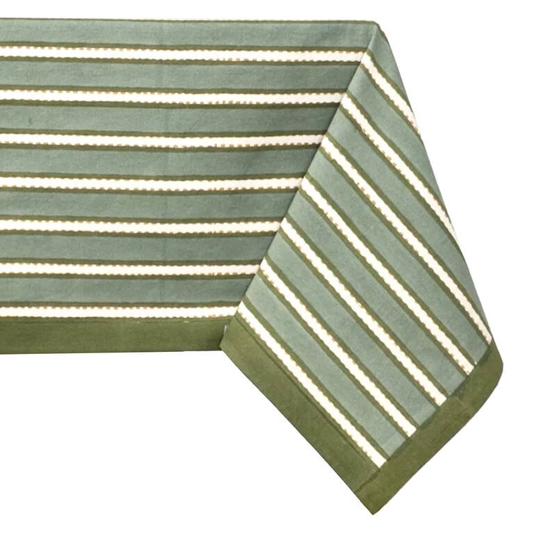 Green Dotted Stripe Tablecloth