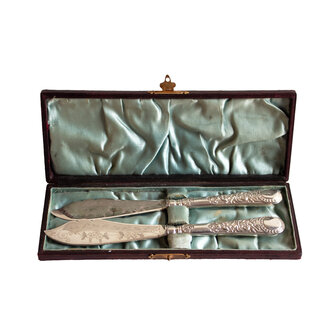 Silver Serving Knife Pair in Burgundy Box