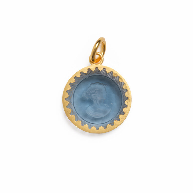 Fallen Aristocrat Round Cameo Charm, Bleu