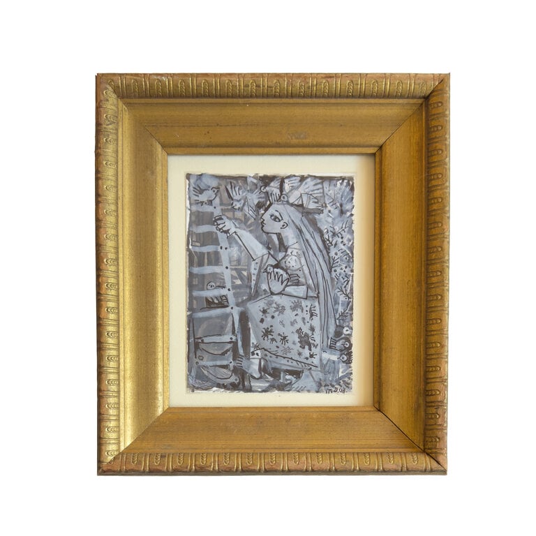 Raymond Debiève Framed Femme et Oiseaux (Woman and Birds), 2003