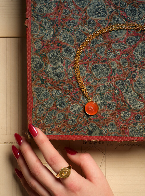 Fallen Aristocrat Round Warrior Cameo Charm, Carnelian