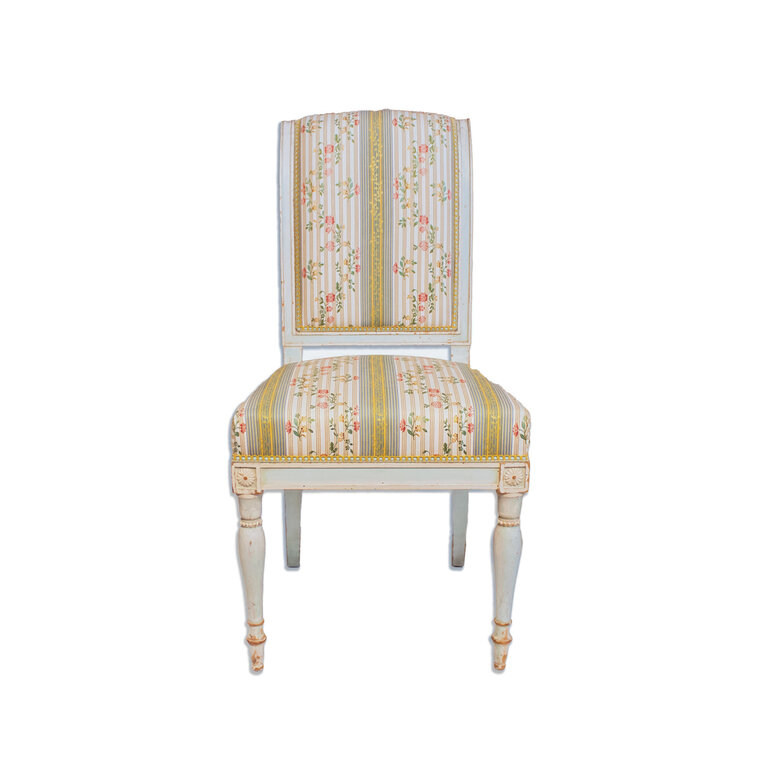 Armless Green Floral Upholstered Dining Chair