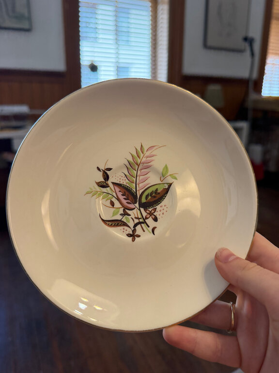 Saucer - Brown, Pink, & Leaf w/ Gold Rim