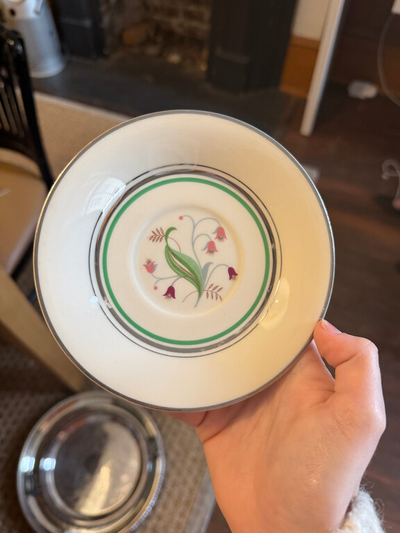 Saucer - Pink and Green floral W/ Platinum Trim