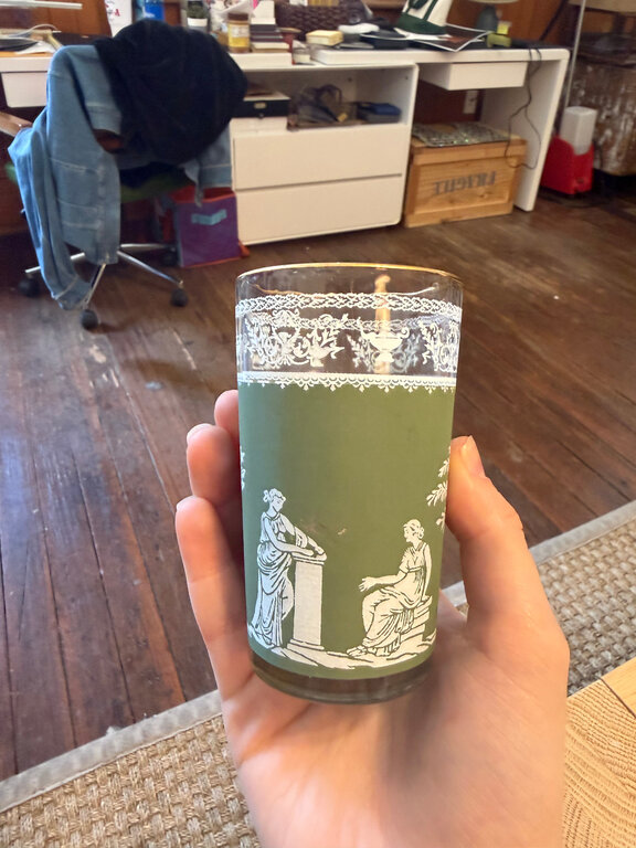 Green Wedgewood Juice Glass W/ Gold Rim