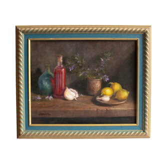 Vida Evenson Framed St. John’s Wort, Garlic & Lemons Still Life
