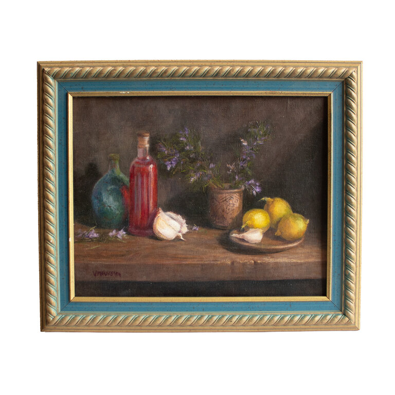 Vida Evenson Framed St. John’s Wort, Garlic & Lemons Still Life